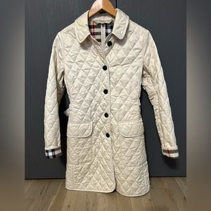 Burberry quilted jacket, coat, cream color, size L, runs small